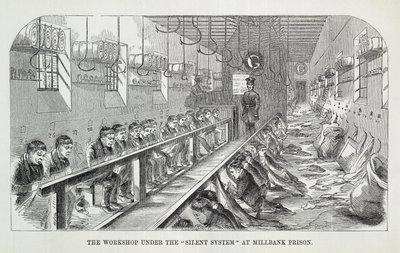 Millbank监狱沉默系统下的工作坊，伦敦刑事监狱和监狱生活场景，Henry Mayhew（1812-87）和John Binny，1862年 作者 英语学校
