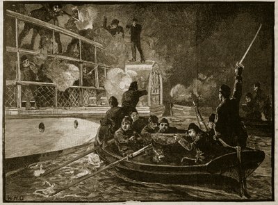 1837年Caroline的捕获，来自Cassells Illustrated History of England（sepia photo）的插图 作者 英语学校