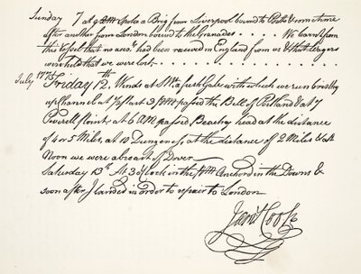 詹姆斯库克的笔迹，1771年7月 作者 English School