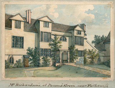 塞缪尔·理查森（Samuel Richardson）在伦敦富勒姆（Fulham）附近的帕森斯格林（Parsons Green）的家（纸上写着） 作者 英语学校