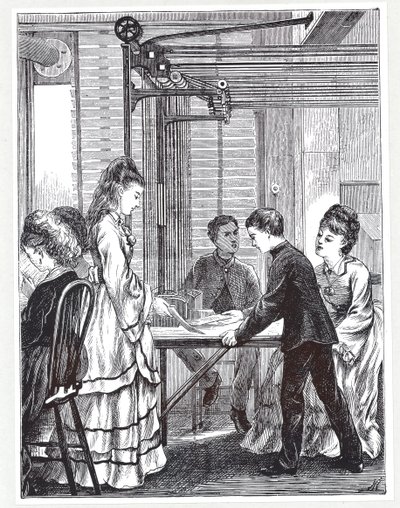 1871年The Graphic，伦敦电报街邮局电报总部传送信息的工具 作者 英语学校
