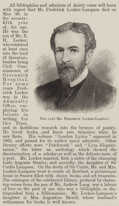 已故的 Frederick Locker-Lampson 先生（版画） 作者 英语学校