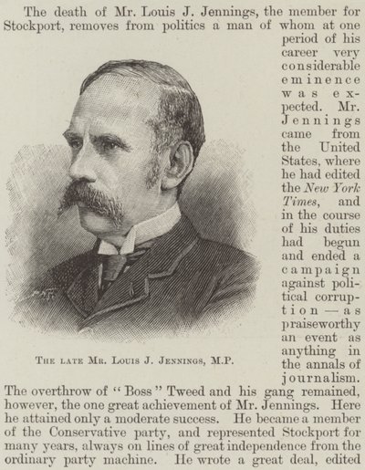 已故的 Louis J Jennings 先生，议员（版画） 作者 英语学校