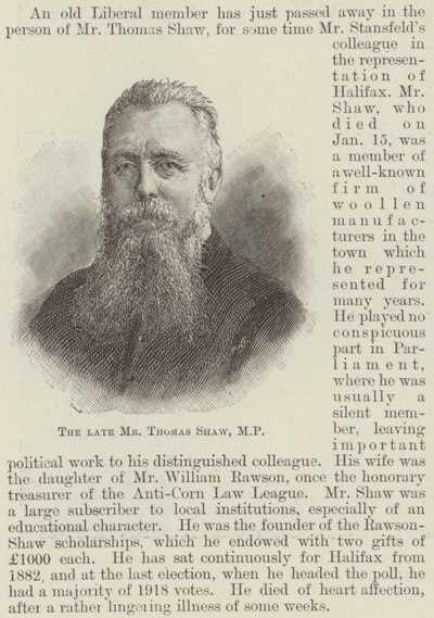 已故的 Thomas Shaw 先生，议员（版画） 作者 英语学校
