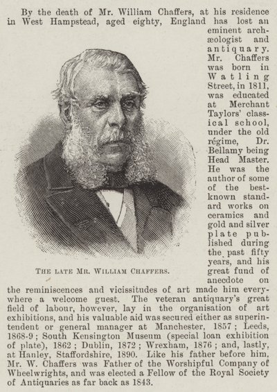 已故的 William Chaffers 先生（版画） 作者 英语学校