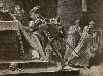 贝克特在坎特伯雷大教堂谋杀，插图来自卡塞尔斯画报英国历史（棕褐色照片） 作者 英语学校