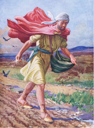 播种者》，选自托马斯-尼尔森出版的《圣经图画书》，约 1950 年（彩色石版印刷）。 作者 英语学校