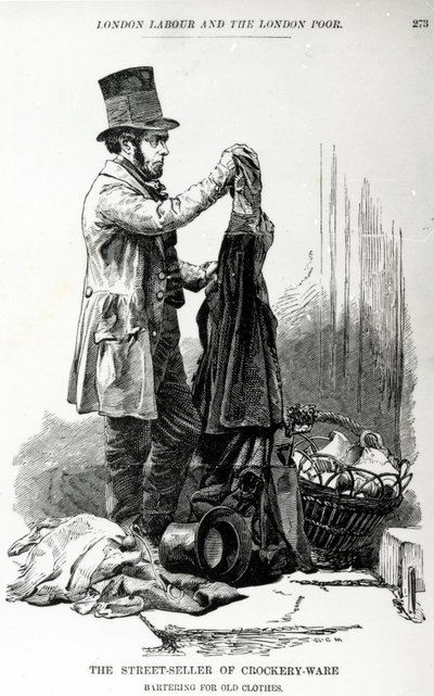 陶器商品的街头卖家换取旧衣服，1840年 作者 英语学校
