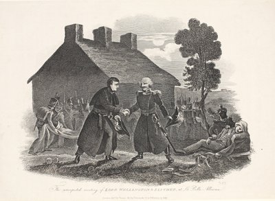 惠灵顿勋爵和布鲁歇尔在La Belle Alliance，酒吧的意外会面。 T凯利，1811年 作者 英语学校