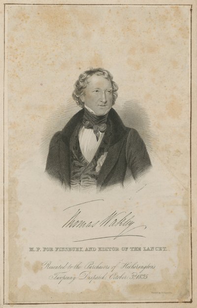 Thomas Wakley，芬斯伯里的国会议员和The Lancet的创始编辑 作者 英语学校