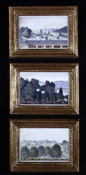 三幅林地风景画，约1840年（纸上水彩）。 作者 英语学校