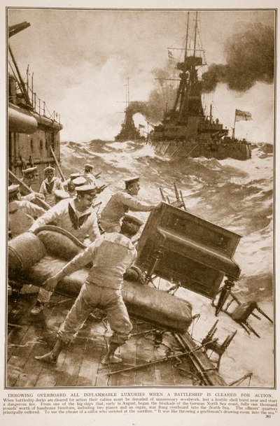 当一艘战舰被清除行动时，扔掉所有易燃的奢侈品，1914-19 作者 英语学校