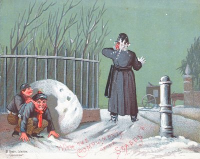 投掷雪球在警察，圣诞卡 作者 英语学校