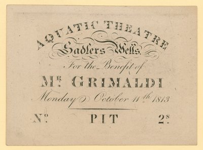 1813年10月11日为Grimaldi先生的利益而设的水上剧院门票 作者 英语学校