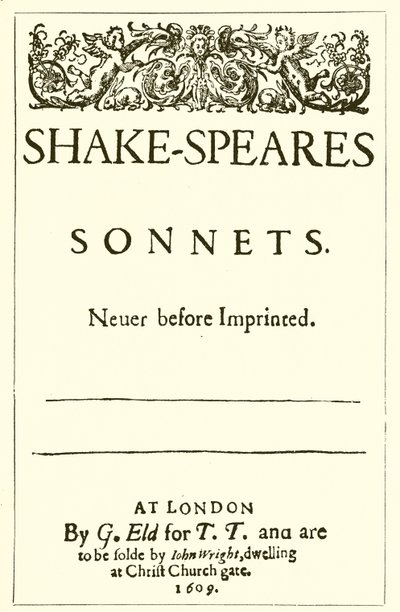 莎士比亚十四行诗的标题页，1609年 作者 英语学校
