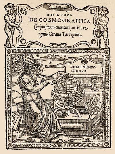 Hieronymo Girana Tarragones的两本“宇宙学书籍”的标题页，来自美国的叙事和批评史，由Justin Winsor编辑，1886年伦敦（木版画） 作者 英语学校
