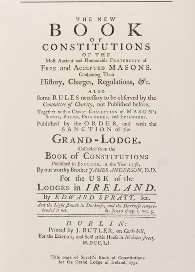 1751年爱尔兰大旅馆宪法宪法的标题页 作者 英语学校
