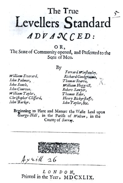 1649年4月26日出版的The True Levellers Standard的标题页 作者 英语学校