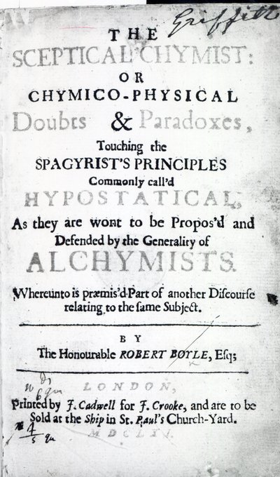 Robert Boyle的The Skeptical Chymist的标题页，1661（打印） 作者 英语学校