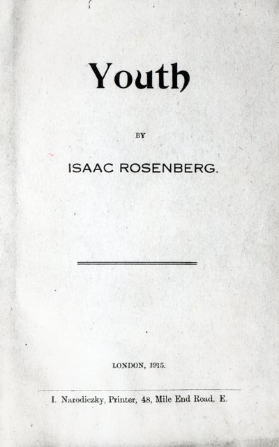 青年的标题页，艾萨克罗森伯格的诗集，1915年第一版（印刷版） 作者 英语学校
