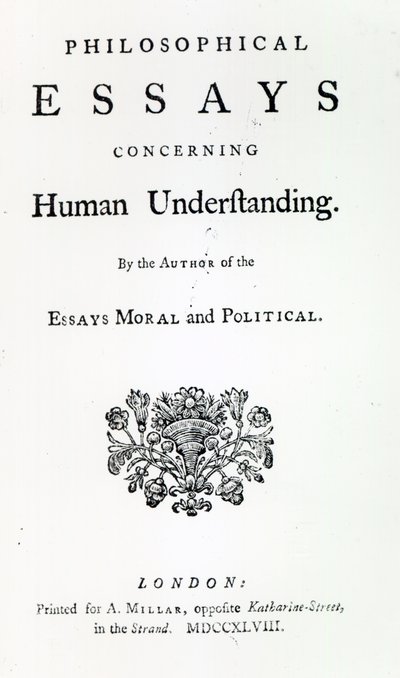 1748年David Hume关于人类理解的哲学论文标题页（印刷版） 作者 英语学校