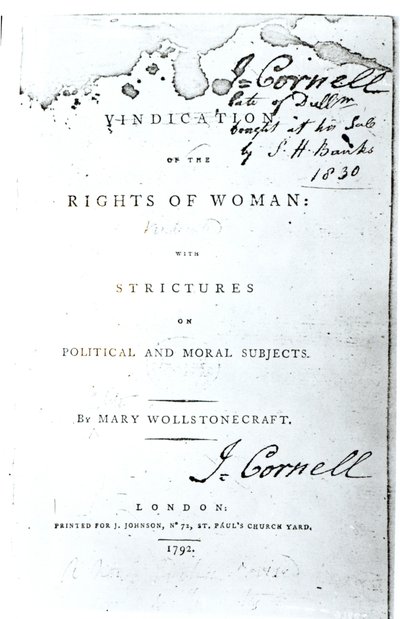 女权利辩护标题页由玛丽沃斯通克拉夫特于1792年出版 作者 英语学校