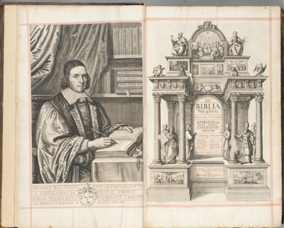 布赖恩·沃尔顿（Brian Walton）的“ Biblia Sacra Polyglotta”的标题页，在伦敦出版 作者 英语学校