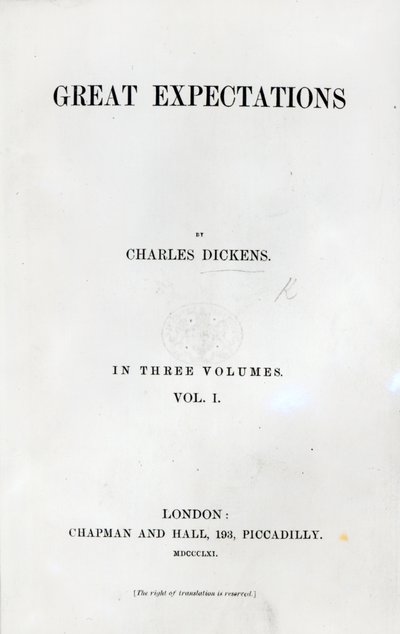 查尔斯狄更斯的伟大期望标题页，第一版，1861年（打印） 作者 英语学校