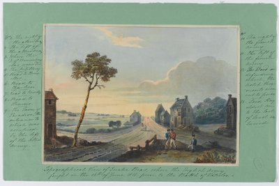 1815年6月16日英国军队在滑铁卢战役前战斗的Quatre胸罩的地形图，1815年（纸上写着） 作者 英语学校
