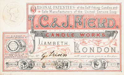 交易卡，JC和J Field Candle Works 作者 英语学校
