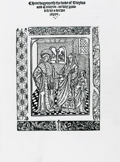 Geoffrey Chaucer的Troylus and Creseyde（木刻版）。 作者 英语学校