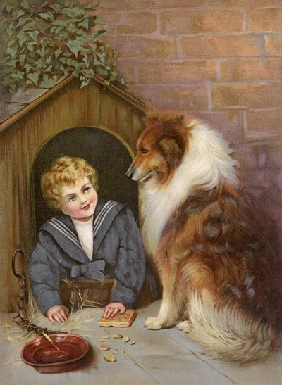 Turned Out - 假装是柯利牧羊犬的男孩（彩色石版画） 作者 英语学校
