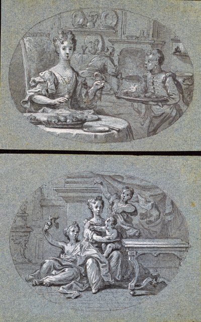 两个国内场景，c.1725（蓝纸上的黑白粉笔） 作者 英语学校