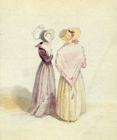 两个女人穿着帽子，1825年（纸上写着） 作者 英语学校