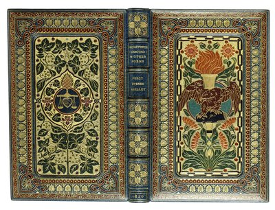 上盖和下盖，上面有鹰，火炬，心脏，秤和花卉图案，1820年 作者 英语学校