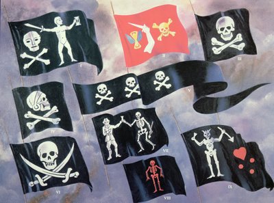 著名海盗使用的各种旗帜（彩色石版画） 作者 英语学校
