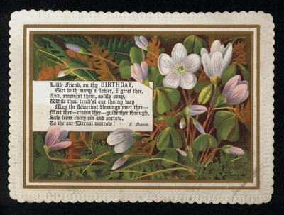 Verse by F Davis and flowers, birthday greetings card (chromolitho) 作者 英语学校