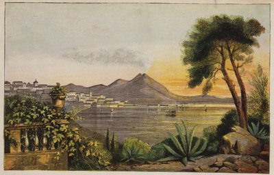 意大利维苏威火山和那不勒斯湾（彩色雕刻） 作者 英语学校