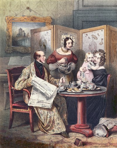 维多利亚时代的家庭在早餐，1840年 作者 英语学校