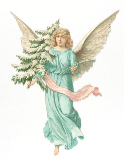 拿着杉树的天使的维多利亚女王时代的小块安心，c.1880 作者 英语学校