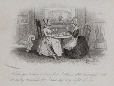Victorian spinster explaining the reason for her remaining single (engraving) 作者 英语学校