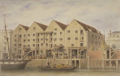 1846年Tooley街的Chamberlains Wharf的视图（纸上写着） 作者 英语学校