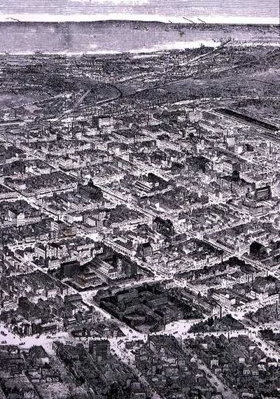 墨尔本的景色，向南看向大海，来自 "澳大利亚图片"，由宗教小册子协会出版。 作者 英语学校