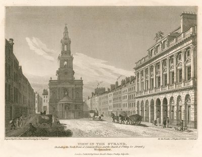 The Strand的景色，包括Somerset House的北面和St Mary-Le-Strand教堂，威斯敏斯特，伦敦 作者 英语学校