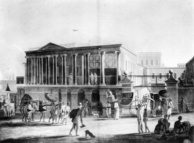 加尔各答的房子，工厂和集市的视图，由弗朗西斯·尤克斯，1795年雕刻（aquatint） 作者 英语学校