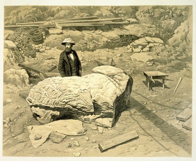 查看托马斯·牛顿（1816-94）于1862年出版的巨型狮子的视图，牛顿背后，来自Helicarnassus，Cnidus和Branchidae的发现史 作者 英语学校