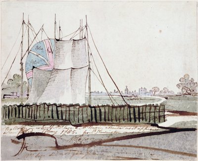 1785年5月在纽因顿铜锣湾的气球视图（墨水和纸张上的wc） 作者 英语学校