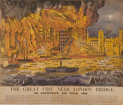 观看Cottons Wharf Fire，1861（彩色木刻） 作者 英语学校