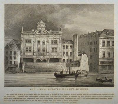 公爵剧院，多塞特郡花园的看法，从泰晤士河，1814年 作者 英语学校