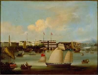 广州洋行厂景，1850 年前（布面油画） 作者 英语学校